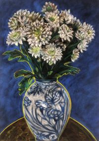 Chrysanthemen, soft pastel chalks on paper, passepartout, frame, 70x50 cm, Preis auf Anfrage (177)