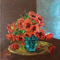 Mohnblumen Bouquet, acrylic on canvas, 20x20cm, frame, Preis auf Anfrage (106)