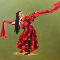 Tibetischer Tanz I, acrylic on wooden panel, 30x30 cm, Preis auf Anfrage (179)